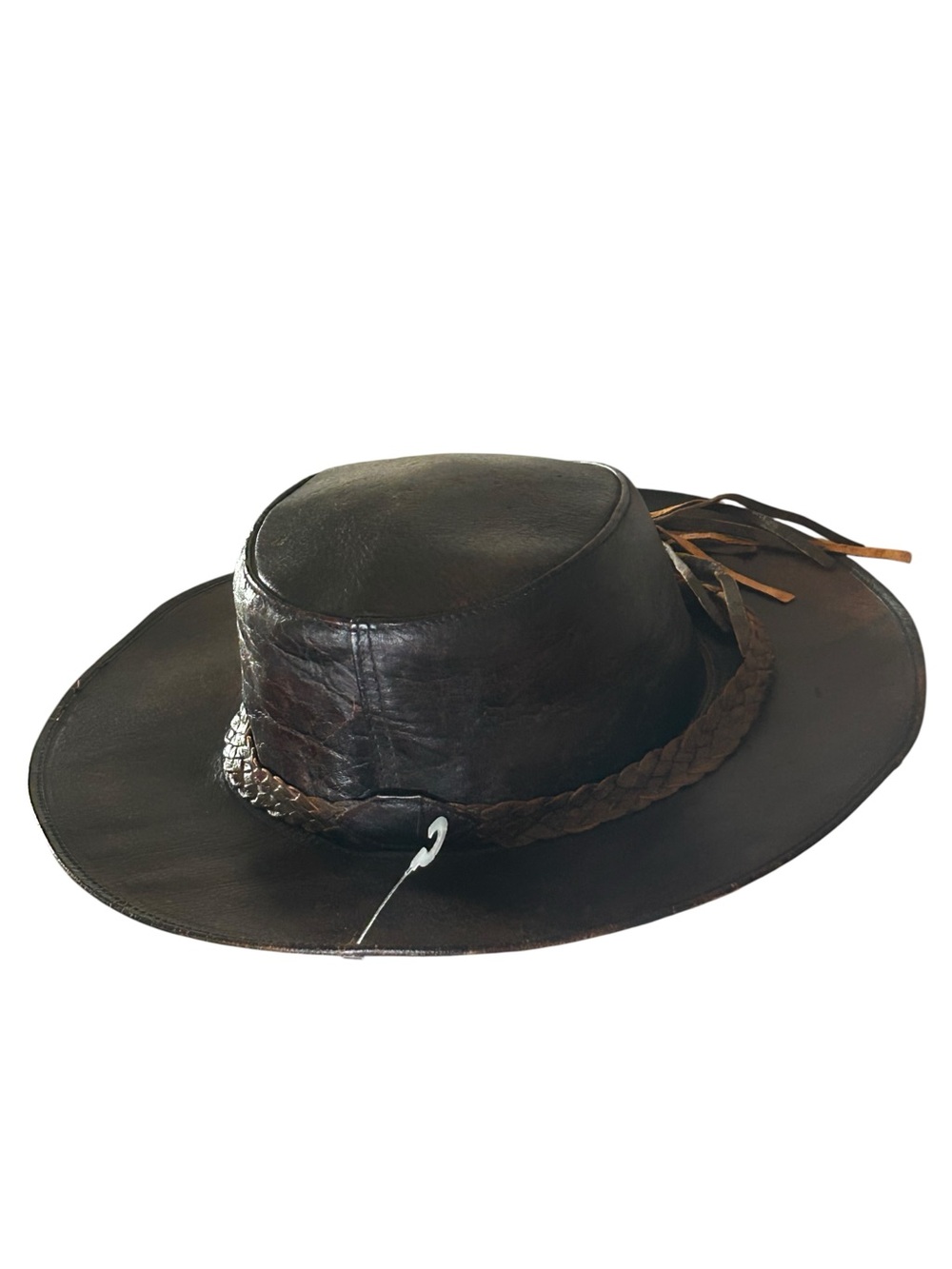 Handmade Genuine Leather Outback Hat with Braided Band Brown